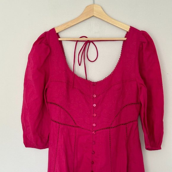 Free People Lisa Embroidered Lace Midi Dress Size S Pink Puff Sleeves Boho BNWT - Picture 5 of 16